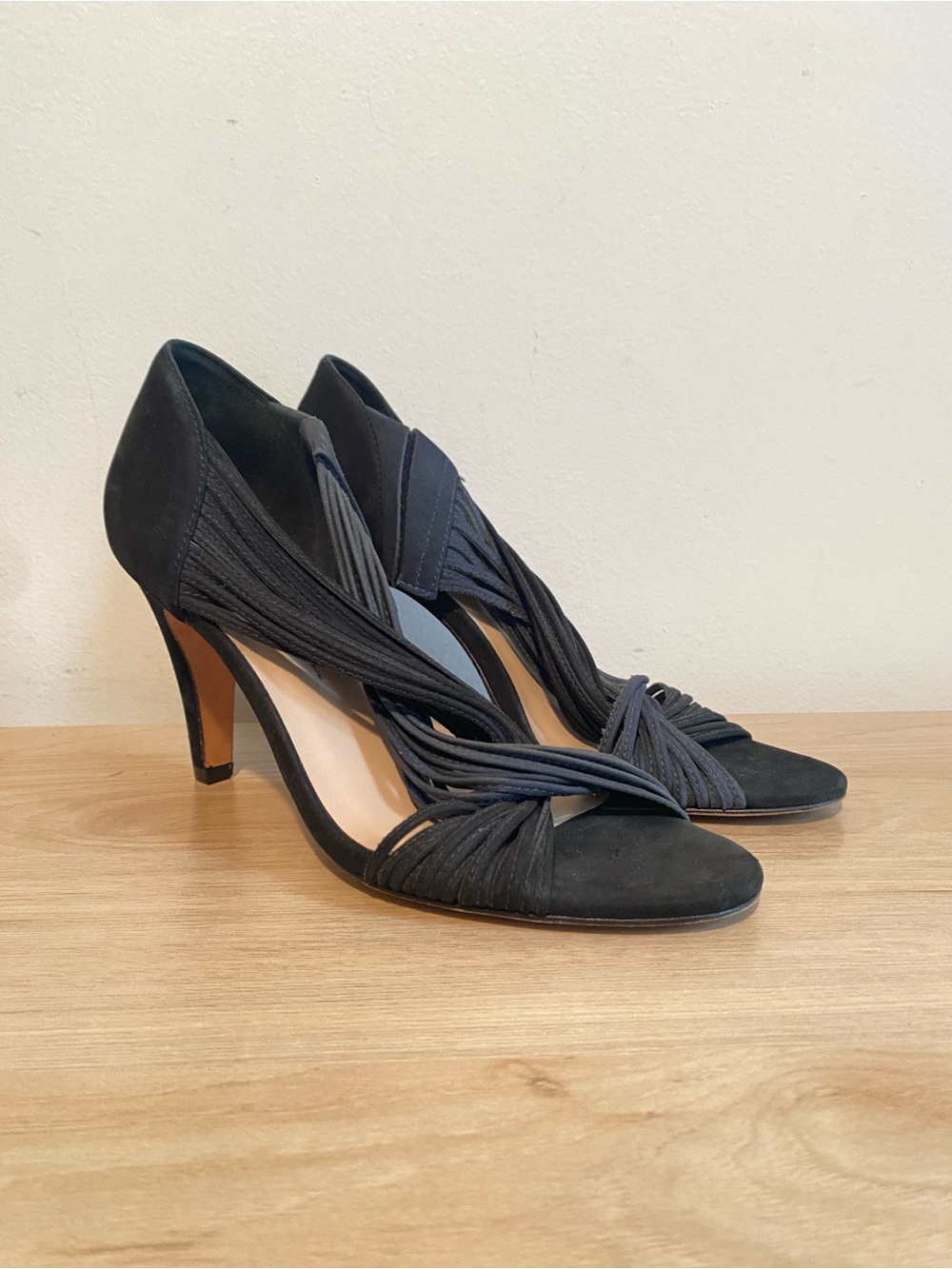 Loeffler Randall Black/Navy Suede Strappy D’Orsay Heels Size 7 Made in Brazil